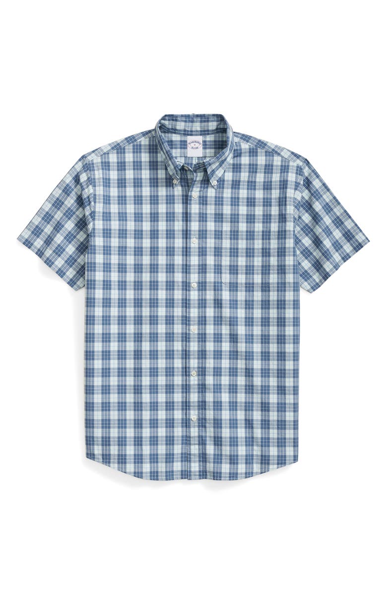 Brooks Brothers Friday Regular Fit Plaid Short Sleeve Cotton Poplin Button-Down Shirt, Main, color, 