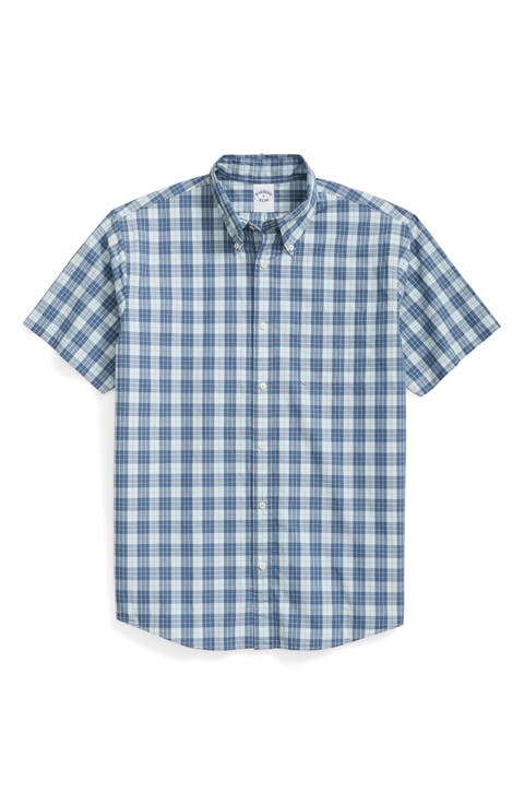 Friday Regular Fit Plaid Short Sleeve Cotton Poplin Button-Down Shirt