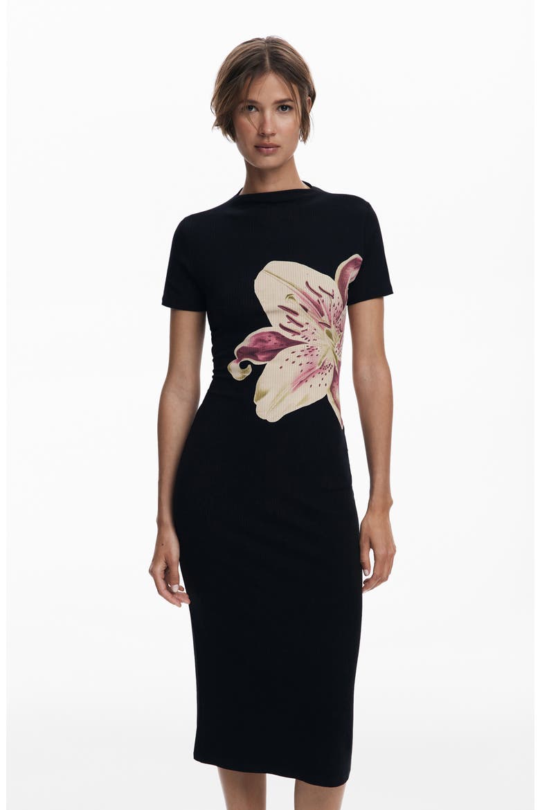 Orchid Rib Midi Dress, Alternate, color, BLACK