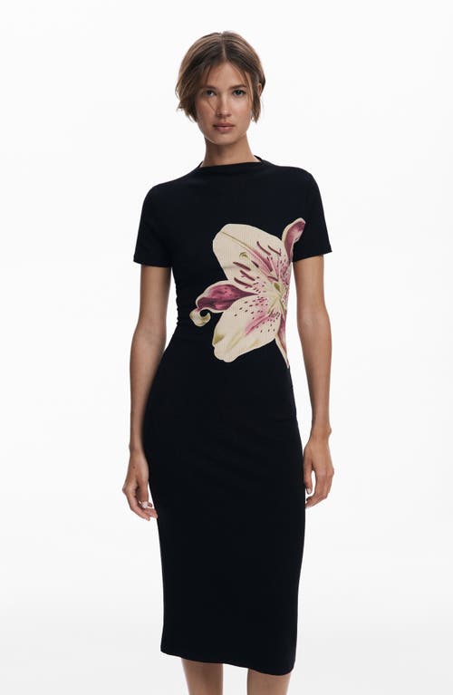 Desigual Orchid Rib Midi Dress In Black