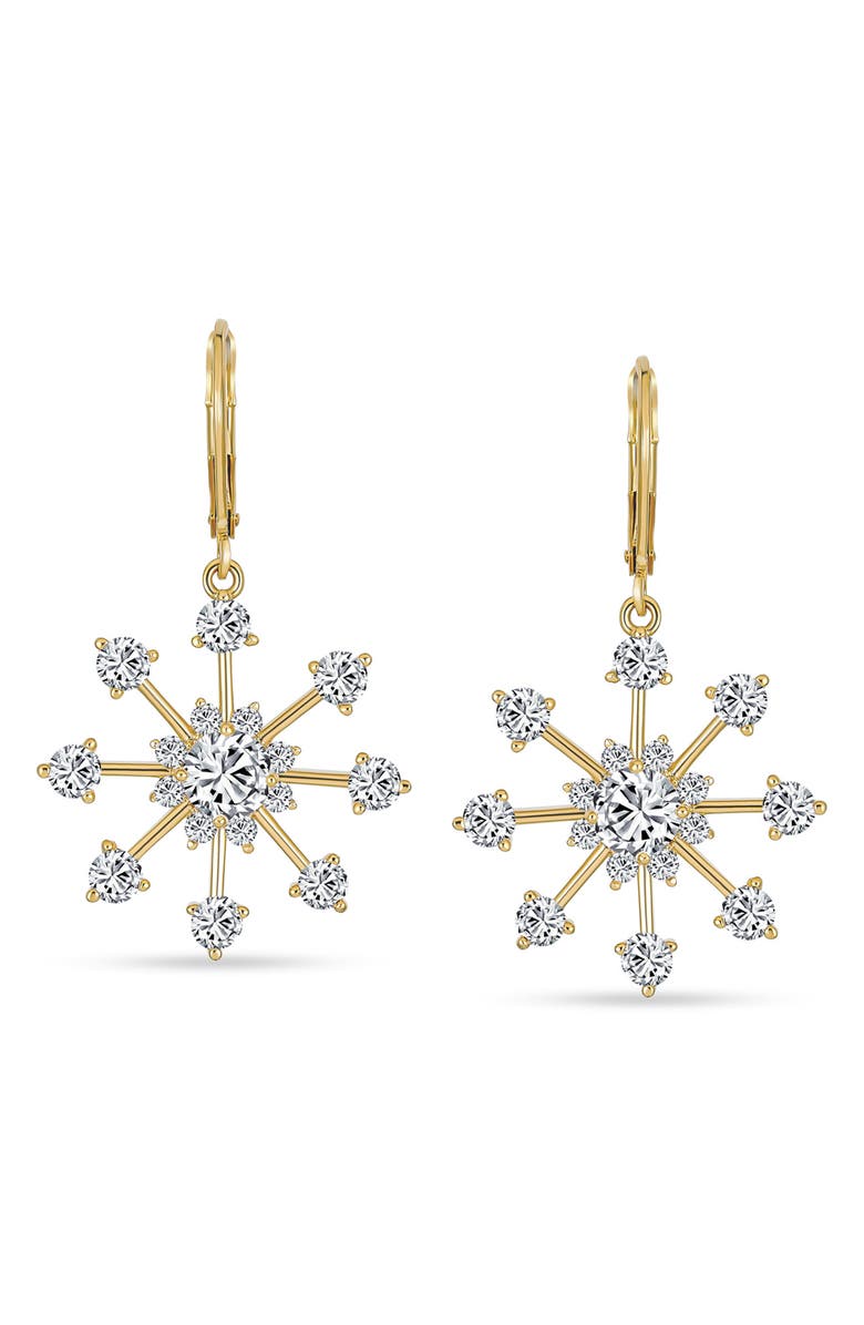 BLING JEWELRY CZ Snowflake Drop Earrings, Main, color, Clear
