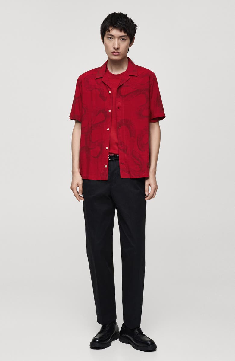 MANGO Regular Fit Snake Print Camp Shirt, Alternate, color, Red