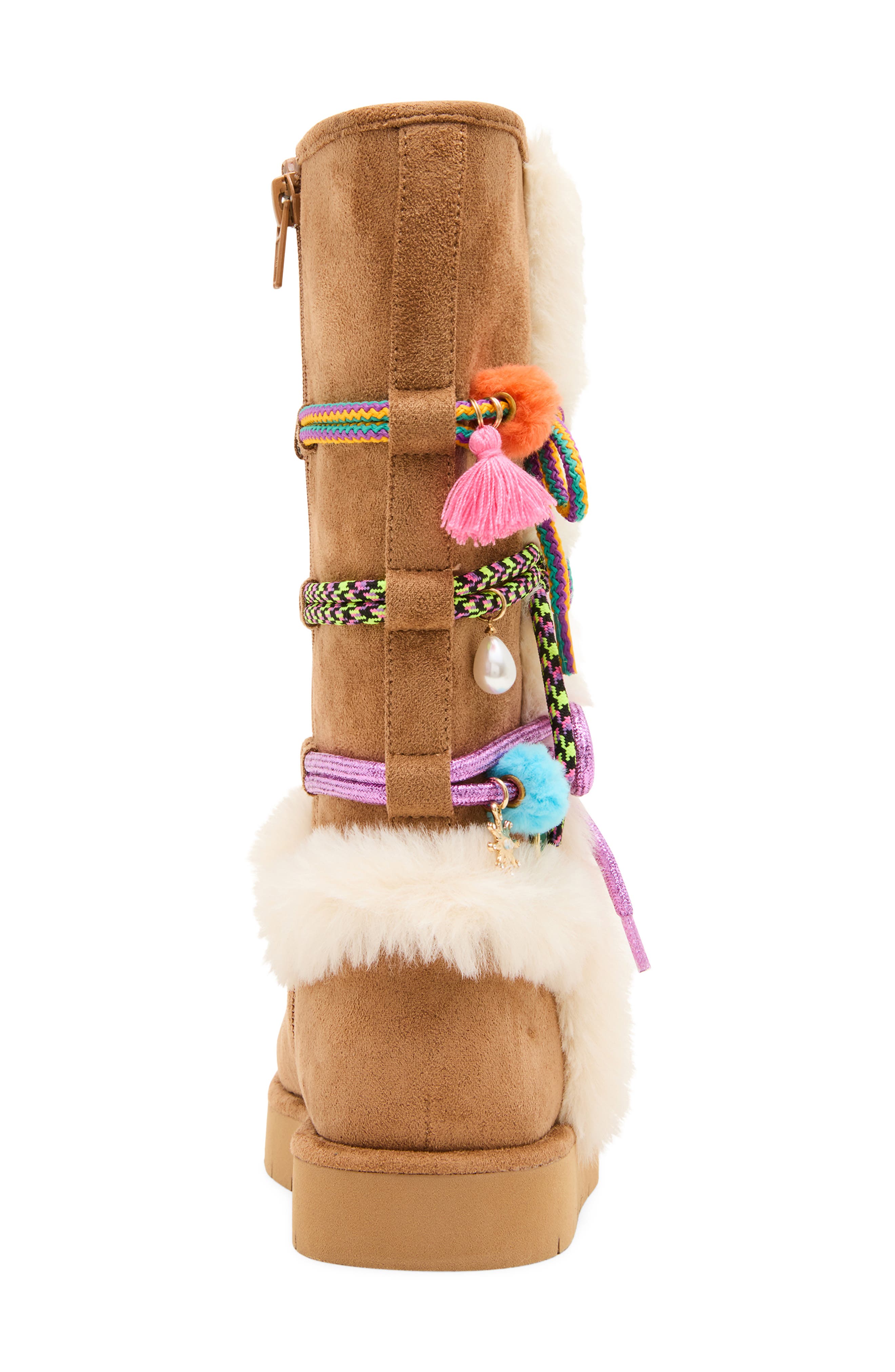 Kids' Jsteffie Faux Fur Trim Boot, Alternate, color, COGNAC