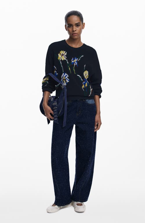 Desigual Floral Embroidered Sweater In Black