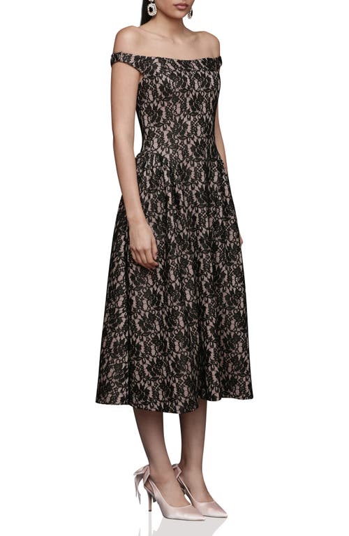 Avec Les Filles Lace Off The Shoulder Midi Dress In Black