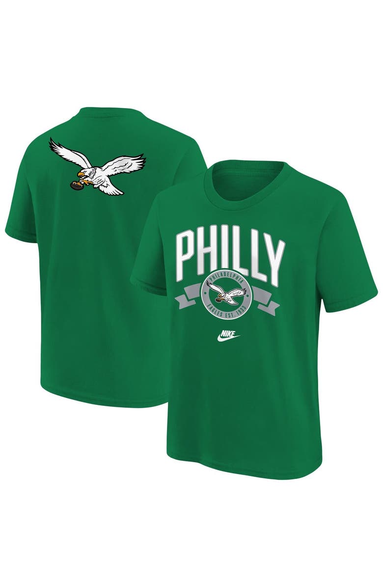 Nike Youth Nike  Kelly Green Philadelphia Eagles Rewind Front & Back Essential T-Shirt, Main, color, Kelly Green