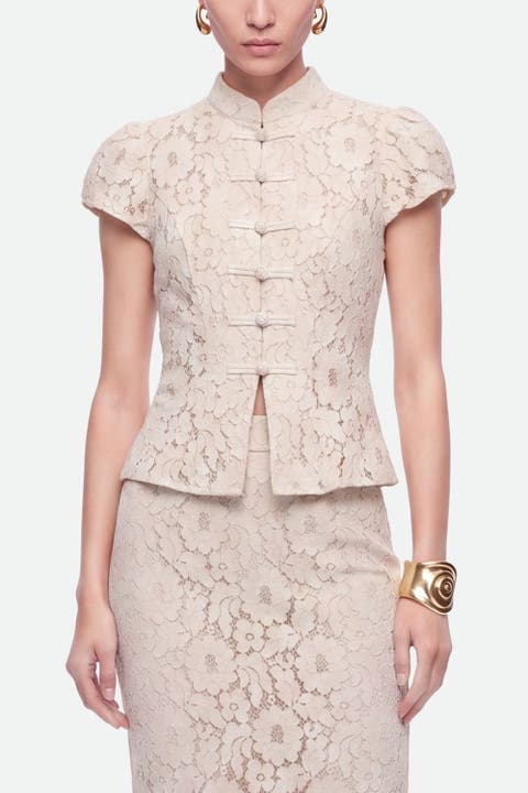Lace Detail Mock Neck Blouse