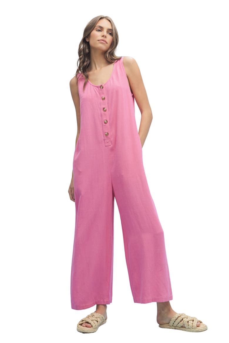 Button Front Sleeveless Jumpsuit, Alternate, color, HIBISCUS