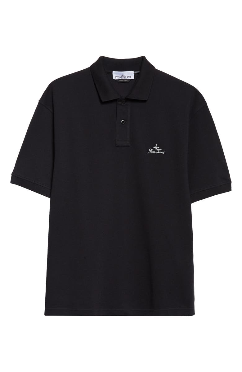 Stone Island Institutional One Embroidered Cotton Piqué Polo, Main, color, Navy Blue