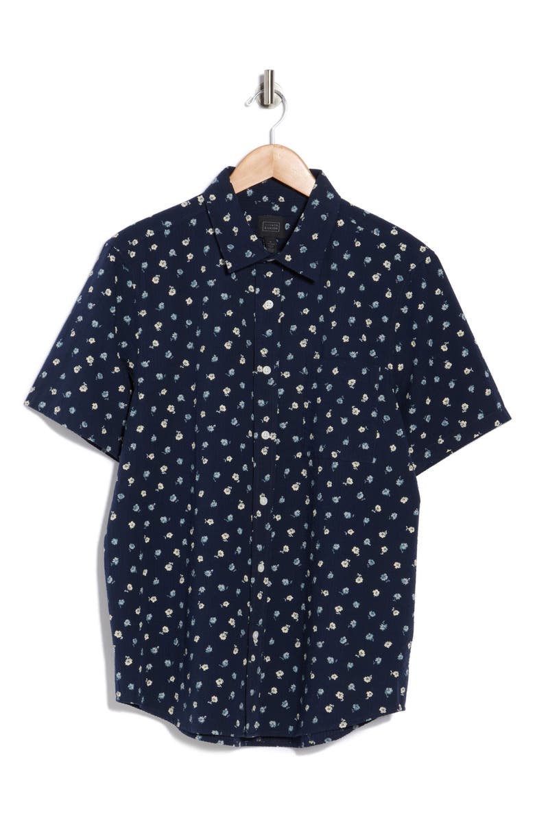 14th & Union Print Short Sleeve Cotton Seersucker Button-Up Shirt, Alternate, color, Navy Flutter Tossed Ditsy