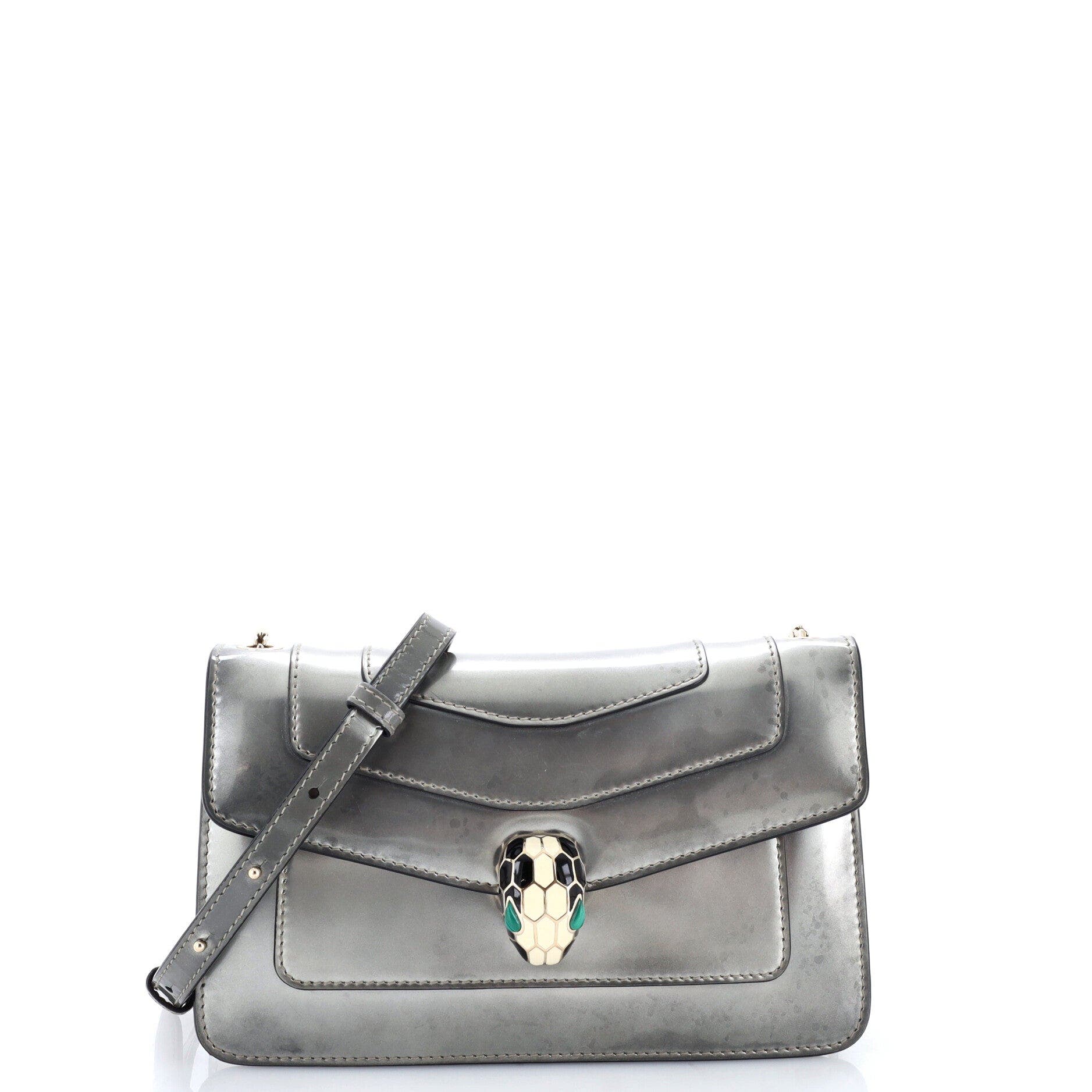 Serpenti Forever Shoulder Bag Metallic Leather Small, Main, color, Metallic Silver
