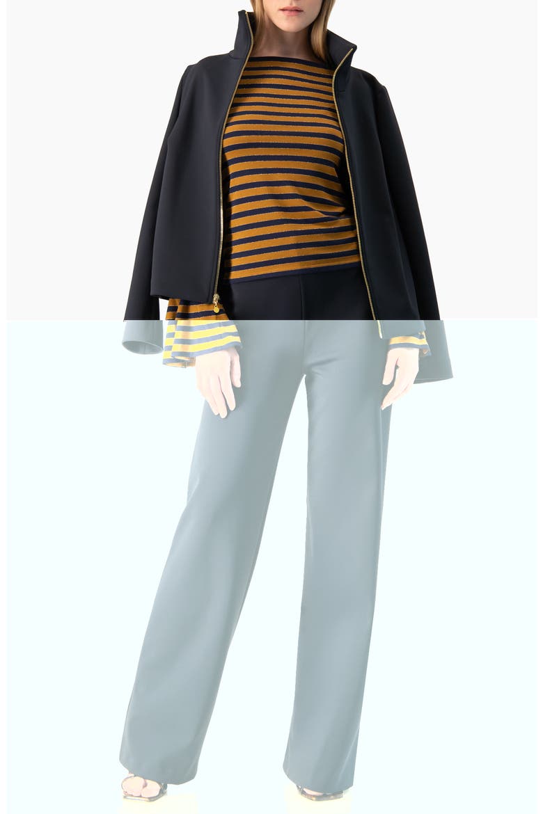 Boat-Neck Bell-Sleeve Striped Blouse, Alternate, color, Camel