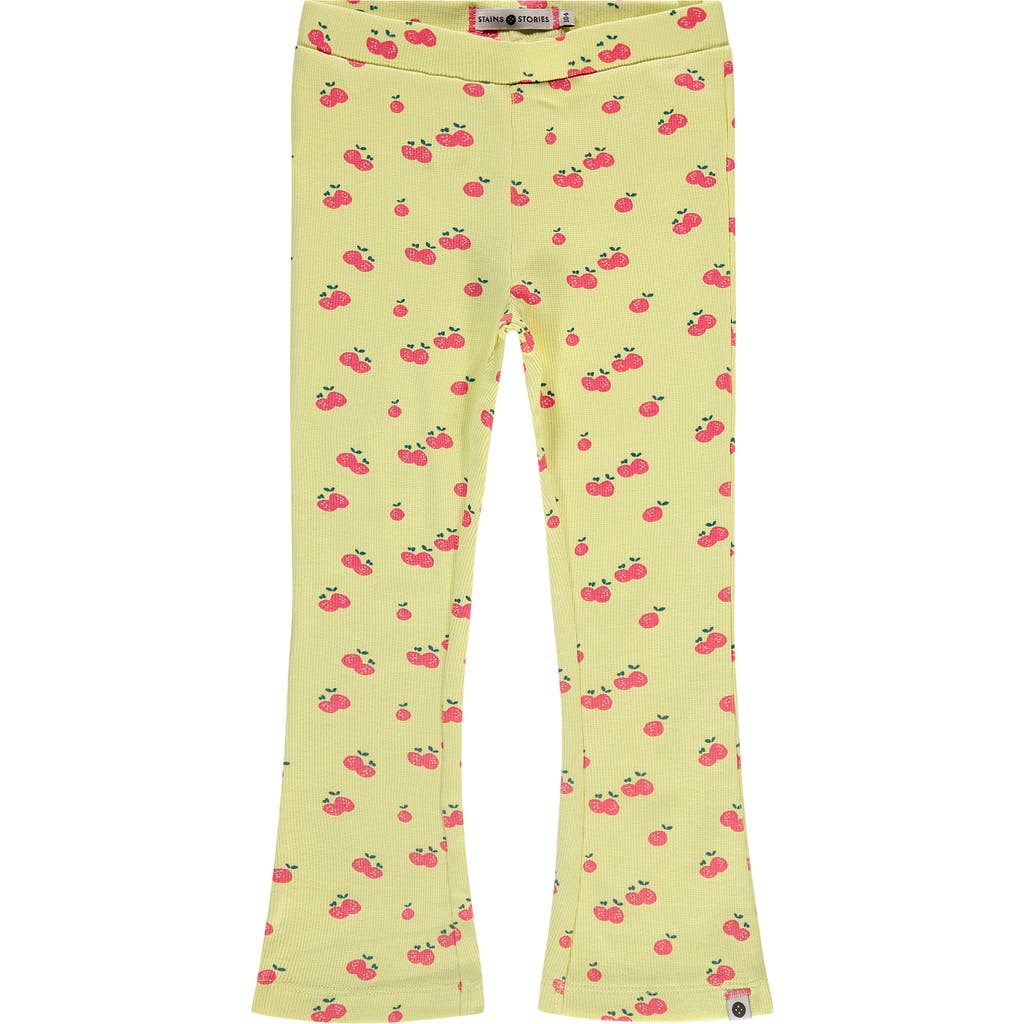 Stains And Stories By Babyface Allover Cherry Print Ribbed Flared Leggings In Multi