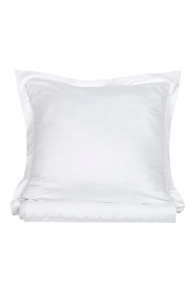 Scallop Embroidered 600 Thread Count Cotton Duvet Cover Set, Main, color, WHITE