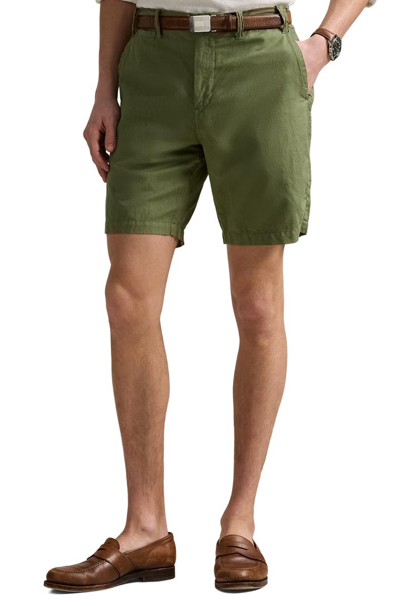 Polo Ralph Lauren Classic Fit Flat Front Linen & Cotton Blend Chino Shorts, Main, color, Tree Green