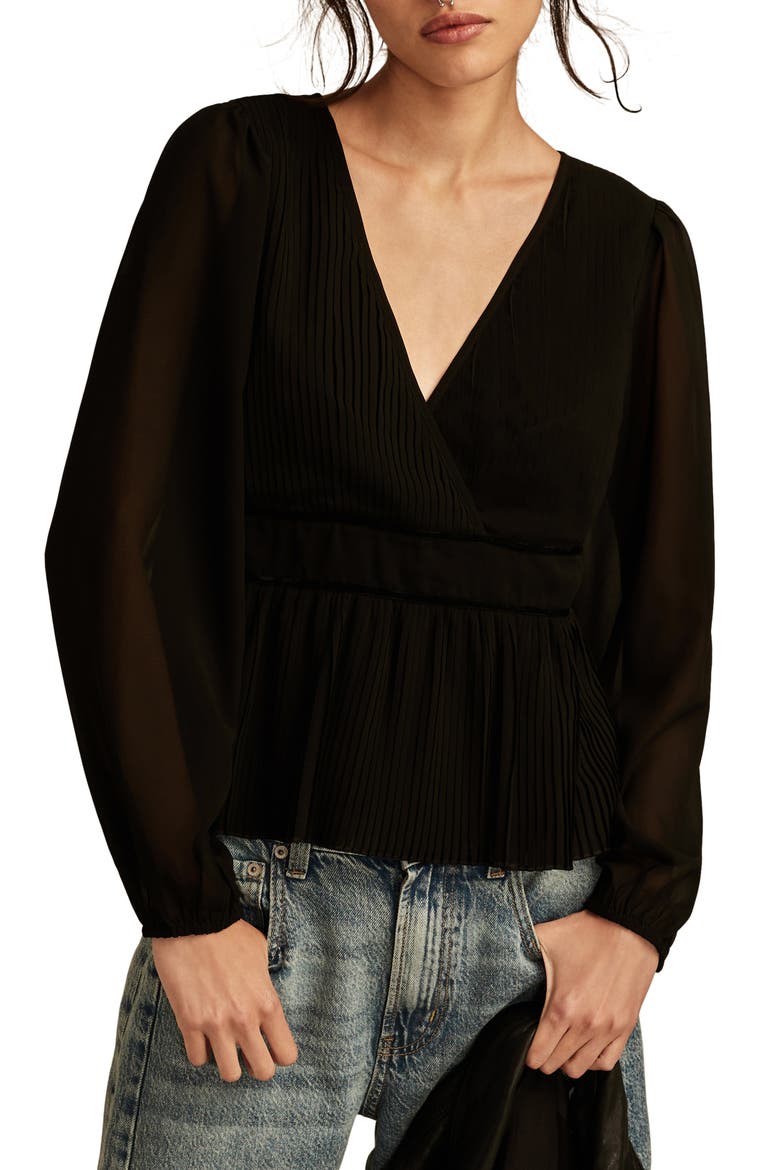 Pleated Peplum Top, Main, color, CAVIAR