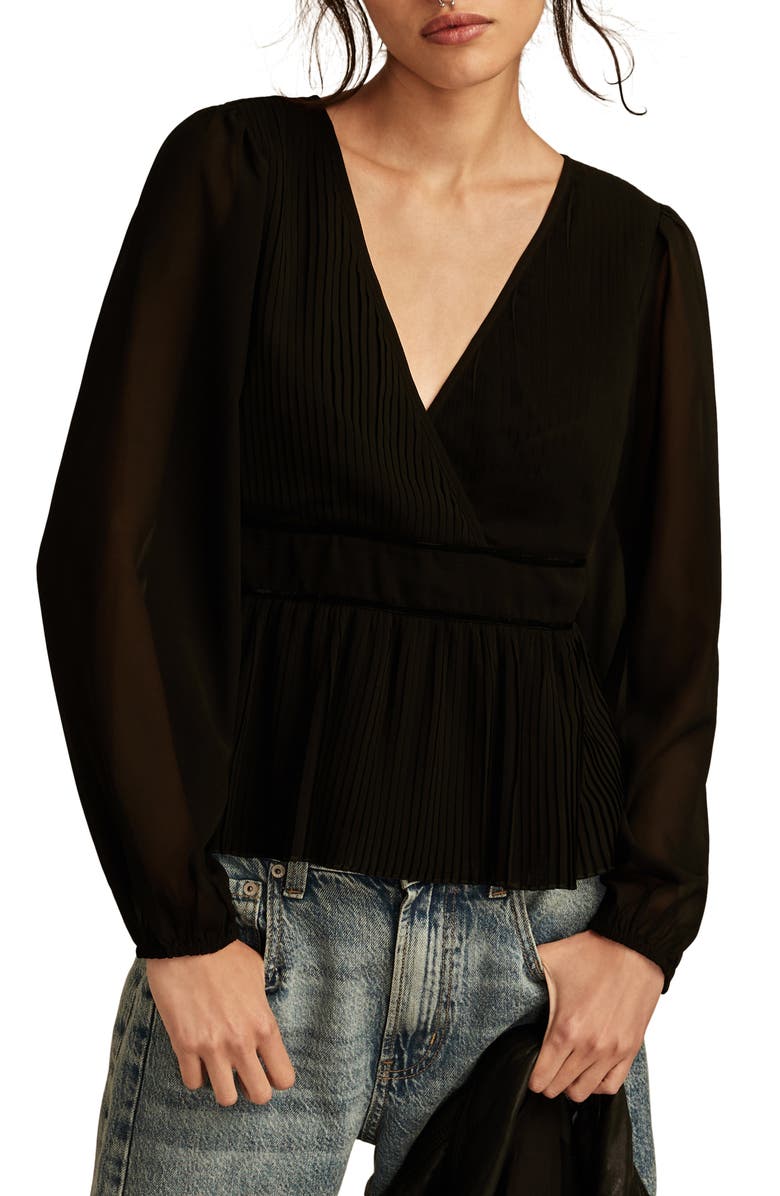Lucky Brand Pleated Peplum Top, Main, color, Caviar