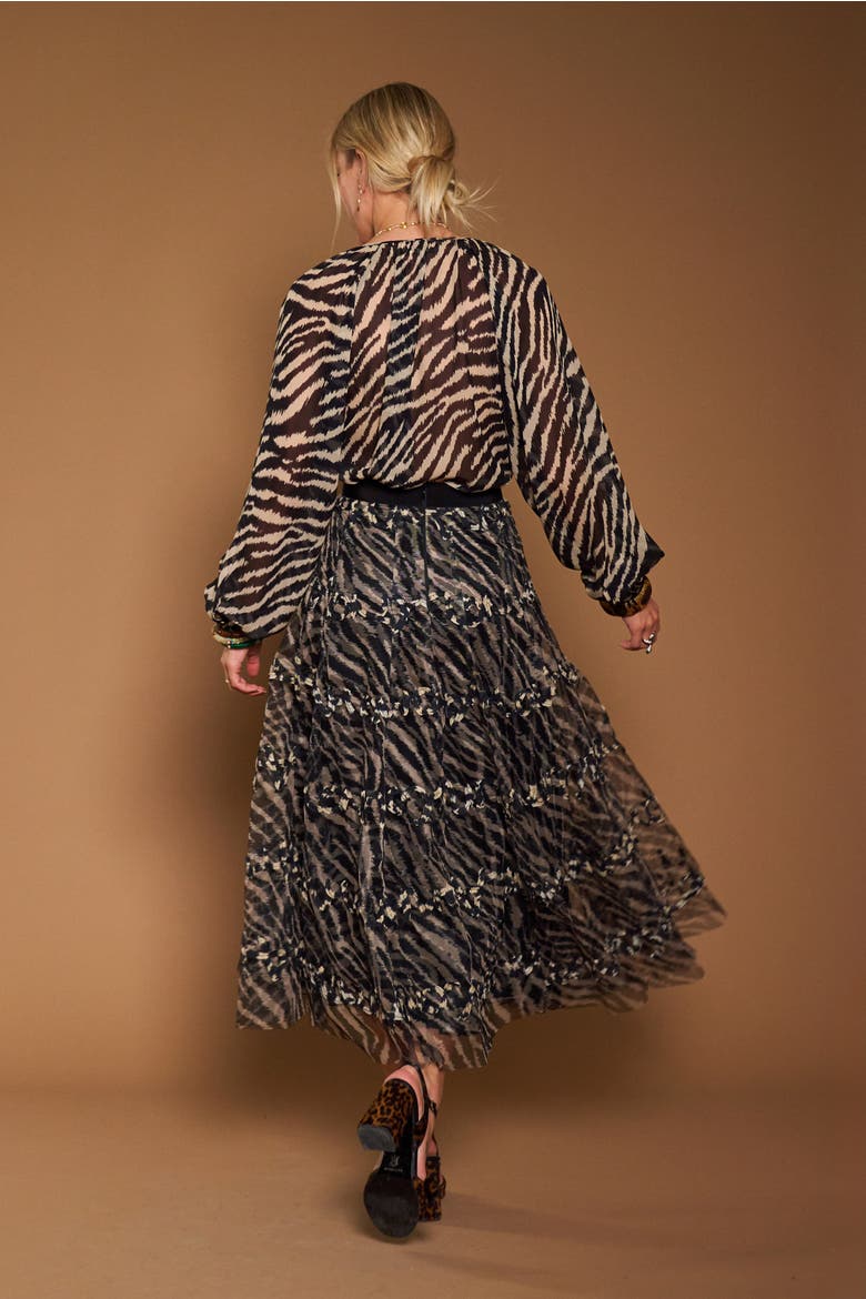 Printed Tull Skirt With Embroidery - Zebra print, Alternate, color, Black / Sand
