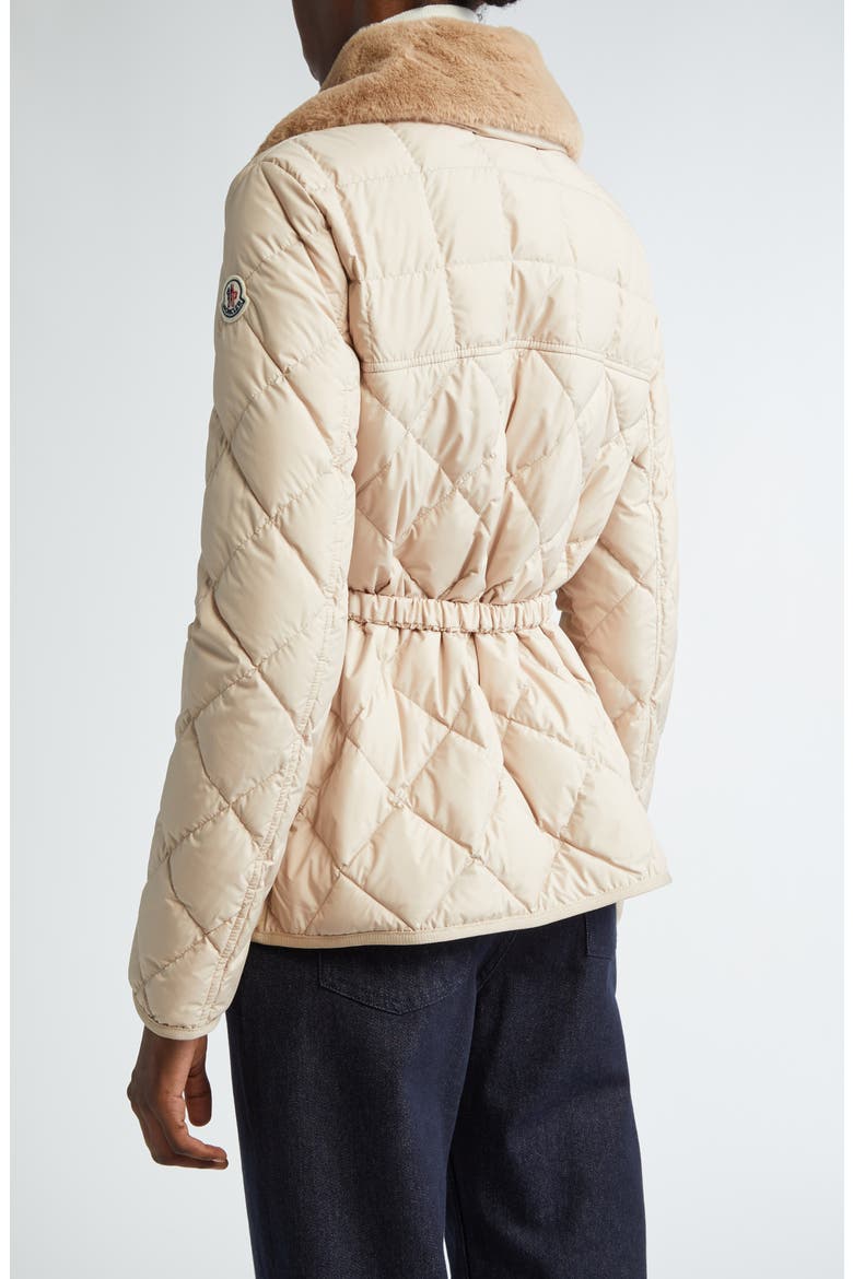 Cygne Belted Down Puffer Jacket with Removable Faux Fur Collar, Alternate, color, BEIGE
