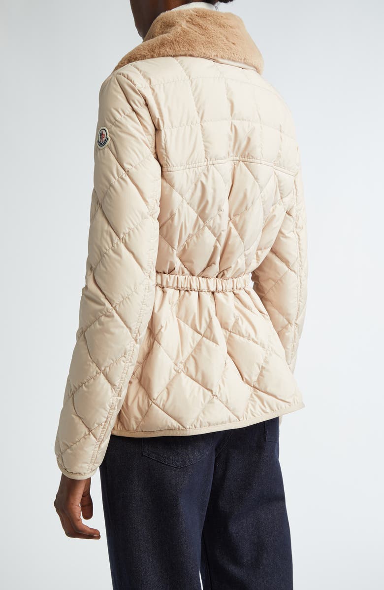 Moncler Cygne Belted Down Puffer Jacket with Removable Faux Fur Collar, Alternate, color, 