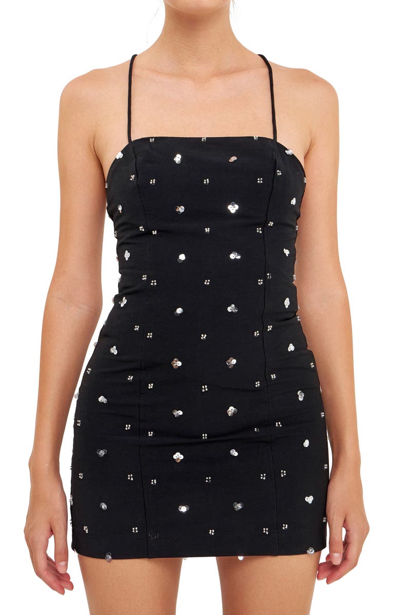 Endless Rose Sequin Floral Embellished Minidress, Alternate, color, Black
