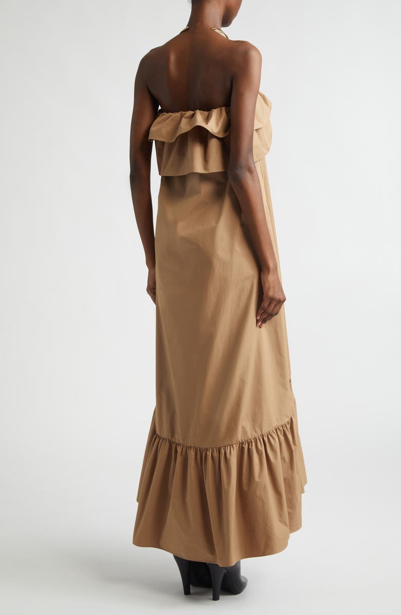 Saint Laurent Strapless Ruffle Maxi Dress, Alternate, color, Cannelle