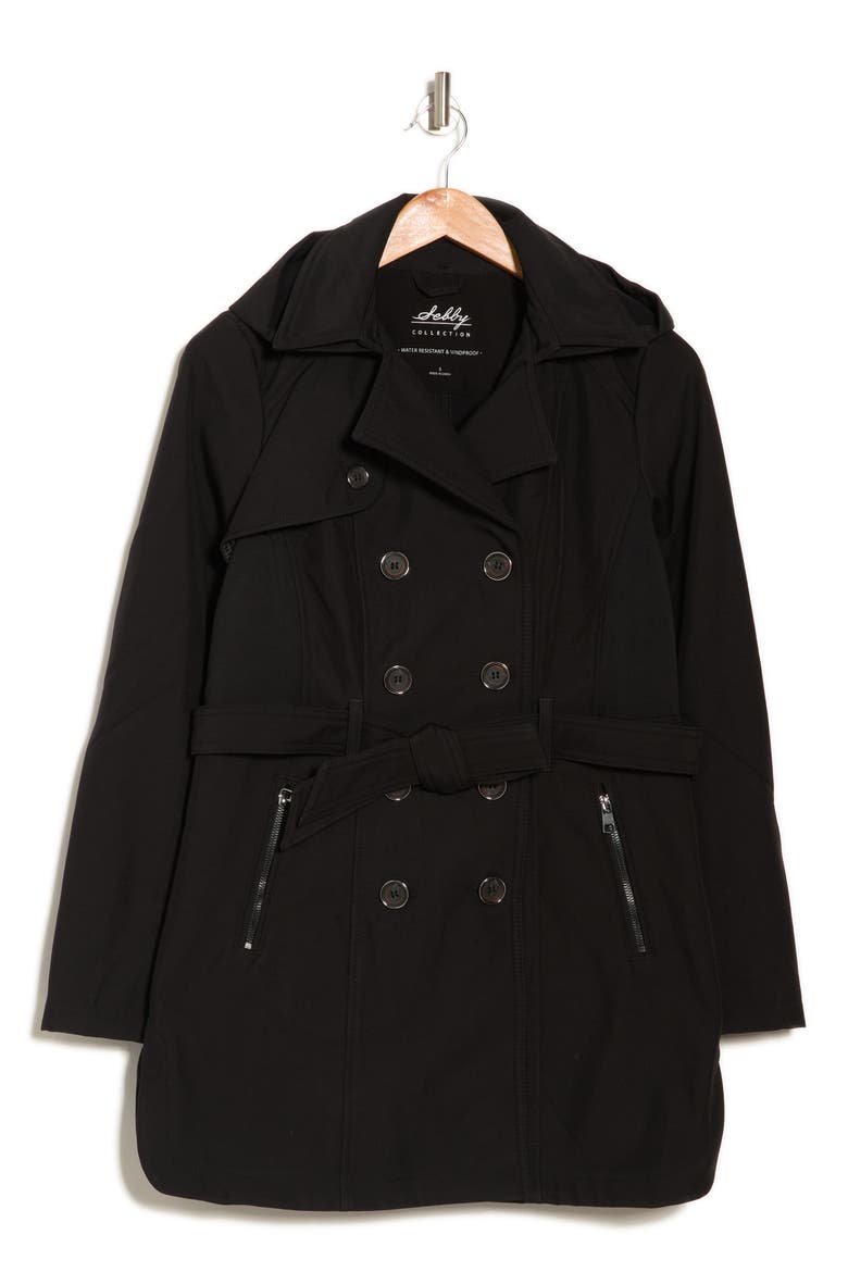 Water-Resistant Hooded Double-Breasted Trench Coat (Women
