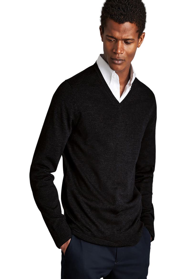 Pure Merino V Neck Sweater, Alternate, color, DARK CHARCOAL