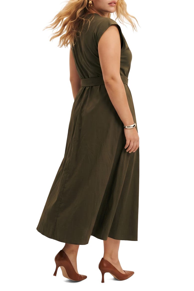 Mixed Media Belted Fit & Flare Dress, Alternate, color, FOREST NIGHT