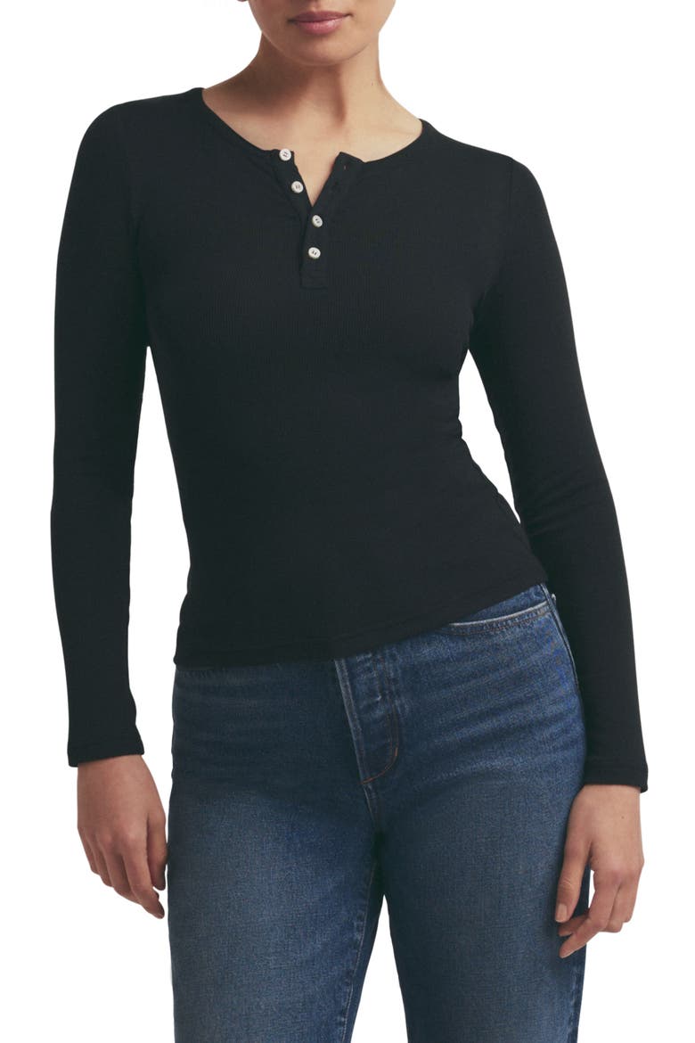 The Long Sleeve Rib Henley, Main, color, BLACK