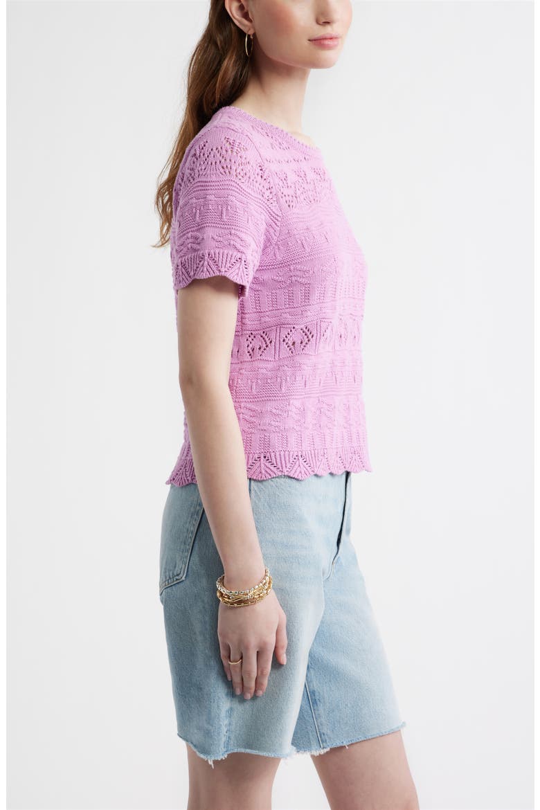 Pointelle Cotton Crewneck Sweater, Alternate, color, PINK GALE