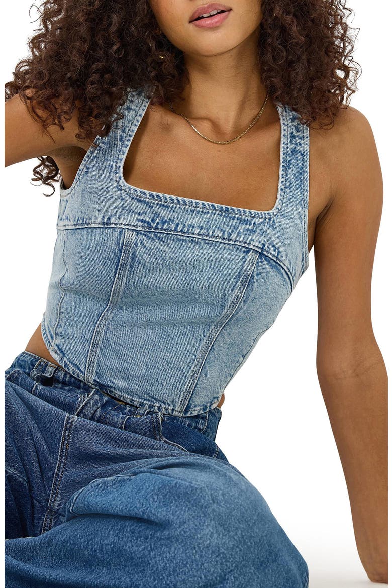 Denim Corset Top, Alternate, color, ROYAL INDIGO