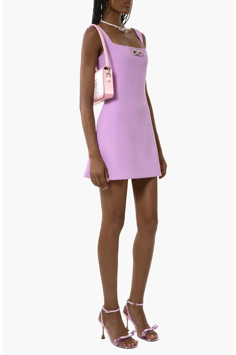 Crystal Bow Wool Crepe Minidress, Alternate, color, LAVENDER