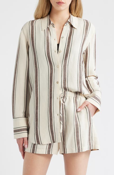 Knox Variegated Stripe Linen Blend Button-Up Shirt