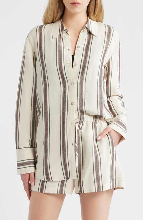 Knox Variegated Stripe Linen Blend Button-Up Shirt