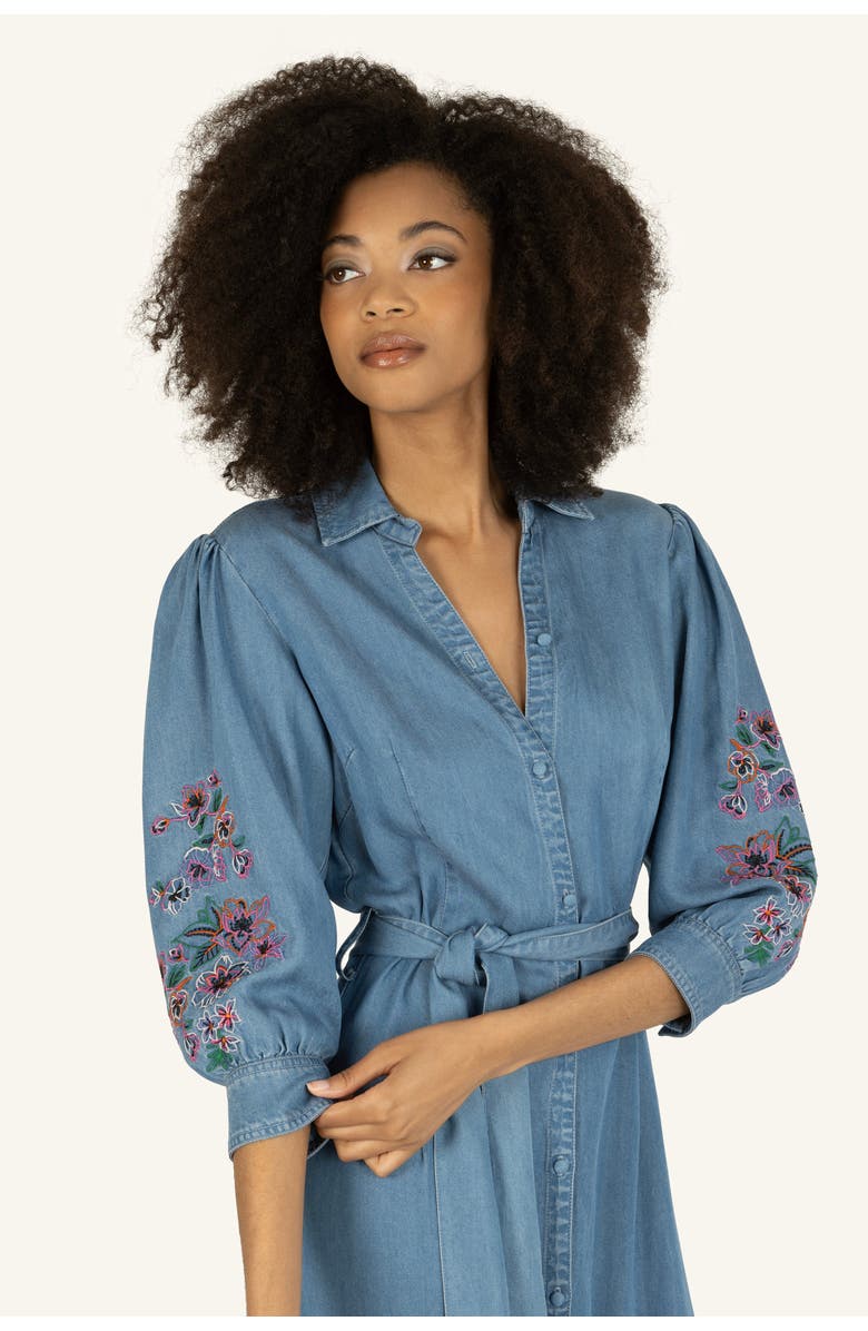 Super Natural by Secret Mission Lynn Dress with Flower Embroidery, Alternate, color, Light Blue Wash Denim