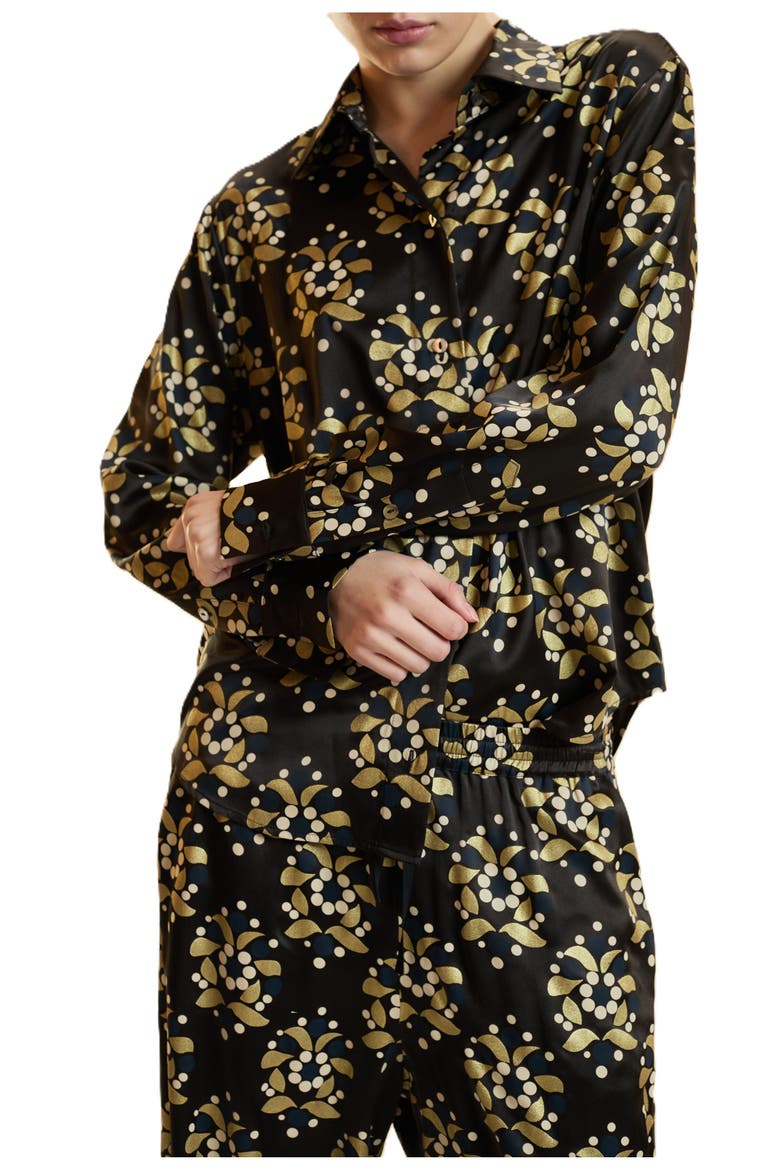 Silk Wide Leg Pants, Alternate, color, Black/Gold