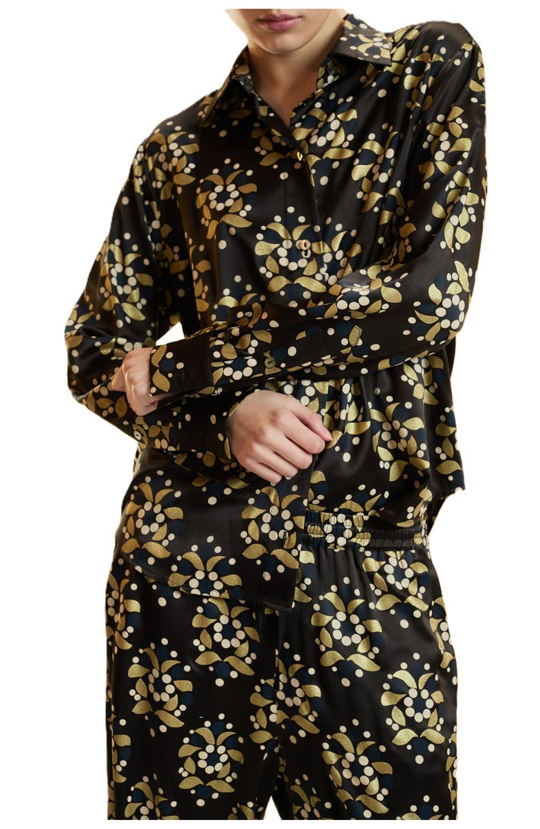 Cynthia Rowley Silk Wide Leg Pants, Alternate, color, Black/Gold