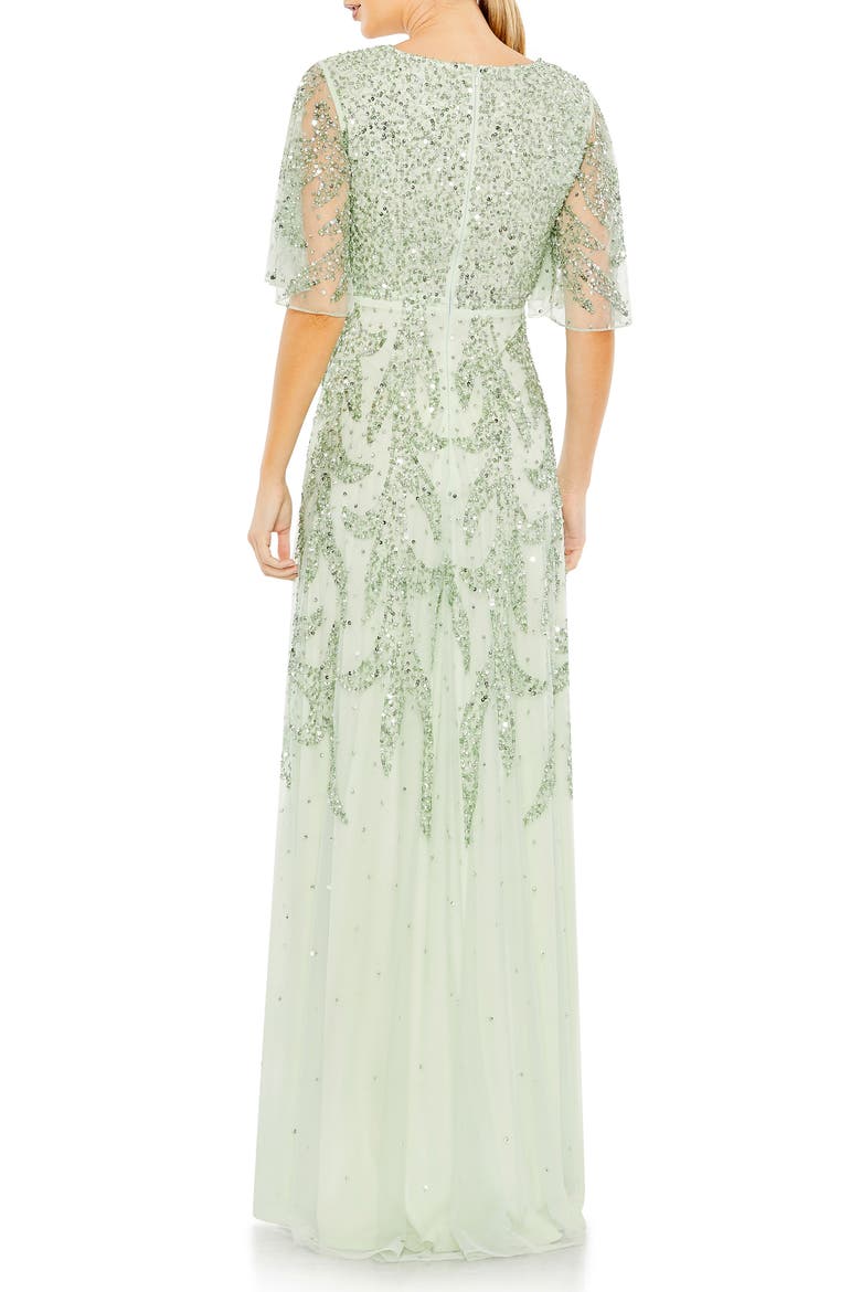 Sequin High-Low Chiffon Gown, Alternate, color, SAGE