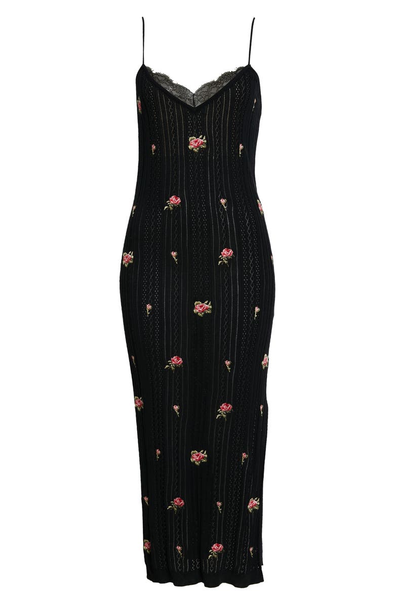 RED Valentino Rose Embroidered Midi Knit Slipdress, Alternate, color, 
