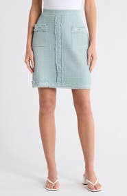 Adrianna Papell Fringe Trim Tweed Miniskirt