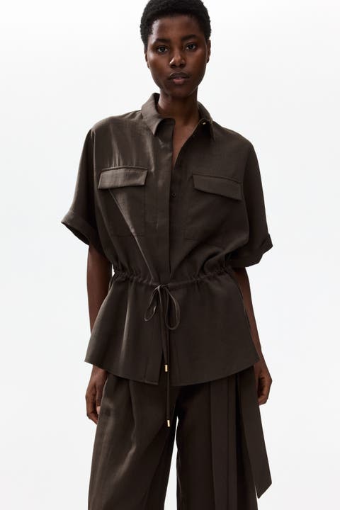 Drawstring-detail Twill Top