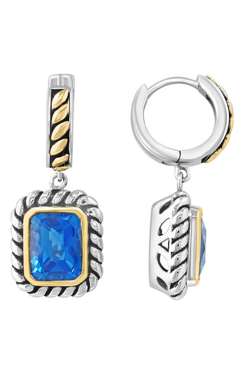 Sterling Silver & 18K Gold Ocean Blue Topaz Drop Earrings