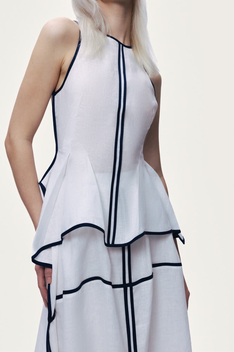 Contrast Trim Asymmetric Hem Skirt, Alternate, color, Ivory