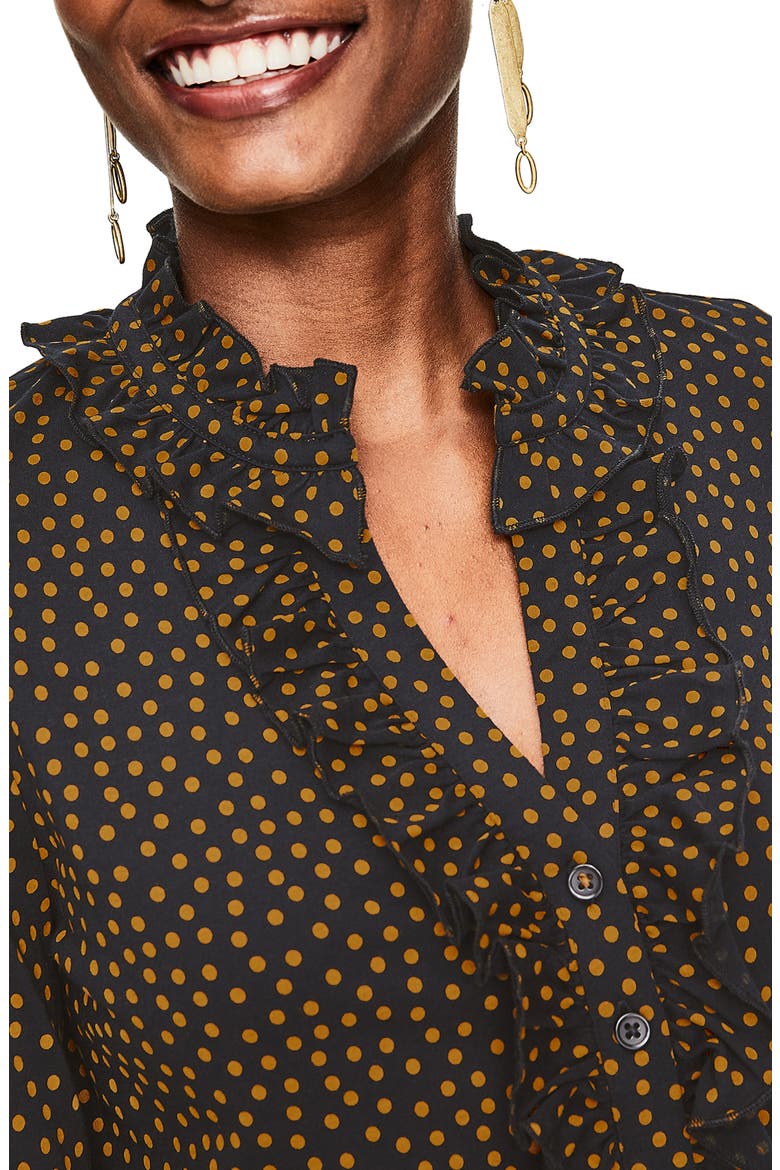 Alberta Polka Dot Ruffle Detail Jersey Shirt, Alternate, color, BLACK SCATTERED SPOT