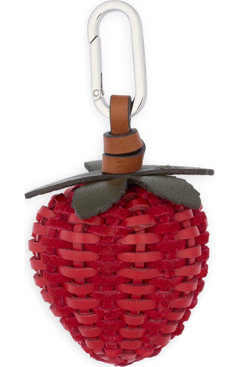 Tory Burch Strawberry Woven Leather Bag Charm, Main, color, Red