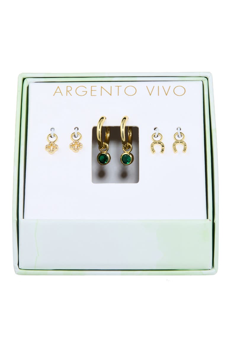 Luck Hoop Earrings & Assorted Charms 4-Piece Set, Main, color, GOLD