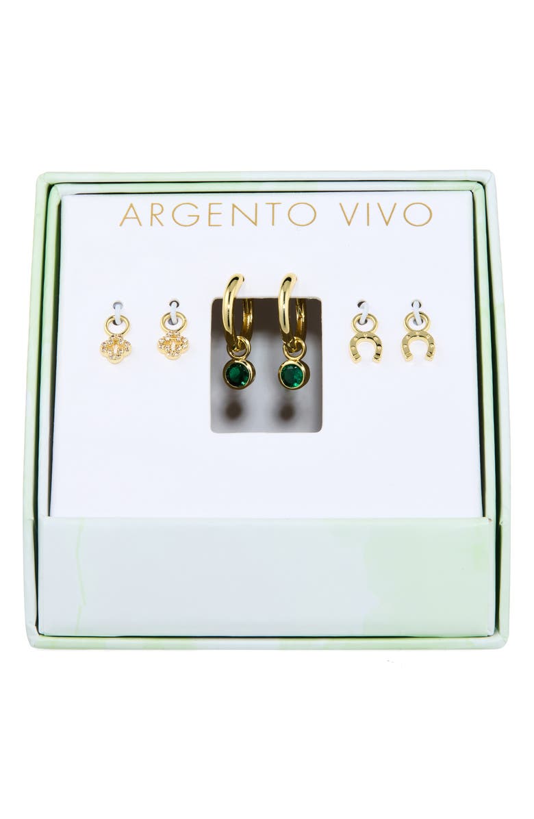 ARGENTO VIVO Luck Hoop Earrings & Assorted Charms 4-Piece Set, Main, color, Gold