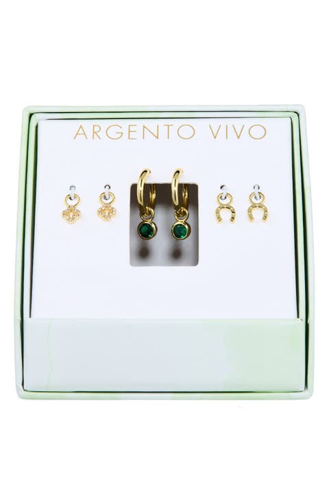 Luck Hoop Earrings & Assorted Charms 4-Piece Set