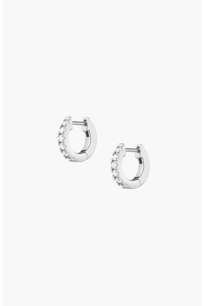 White Sapphire Huggie Earrings, Main, color, White Gold Vermeil